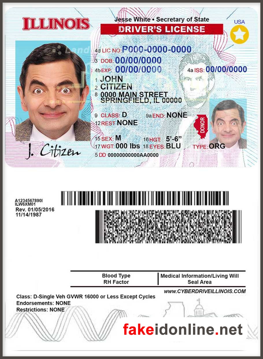 Illinois Driver License PSD Template New 1200dpi